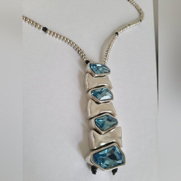 VIDDA Boho Chunky Silver Maximalist Lariat Blue Turquoise Swarovski Necklace - Picture 7 of 15